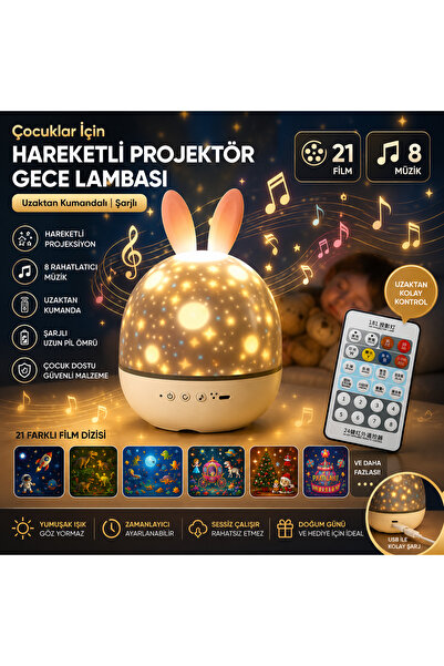 SHIPMENT Çocuklar İçin 21 Filmli 8 Müzikli Hareketli Projektör Gece Lambası U...