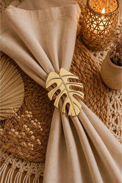 Emtory Home 6 Adet Gold Tropical Leaf Metal Peçete Halkası - Napkin Ring