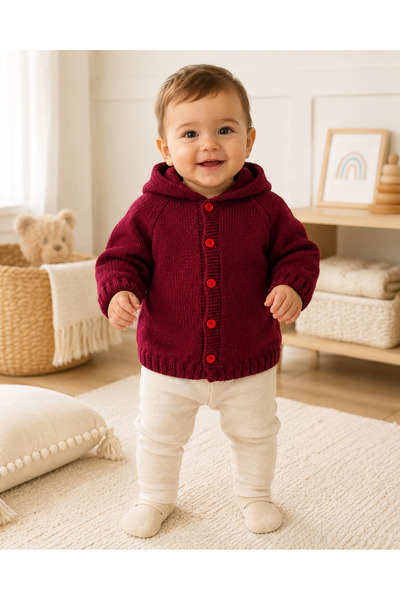 Butik Hobi Kafe El Örgüsü 18-24 Ay Kapüşonlu Çocuk Hırkası