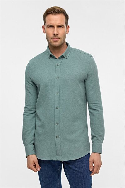 SÜVARİ Haki Slim Düğmeli Yaka Manşetli Casual Gömlek