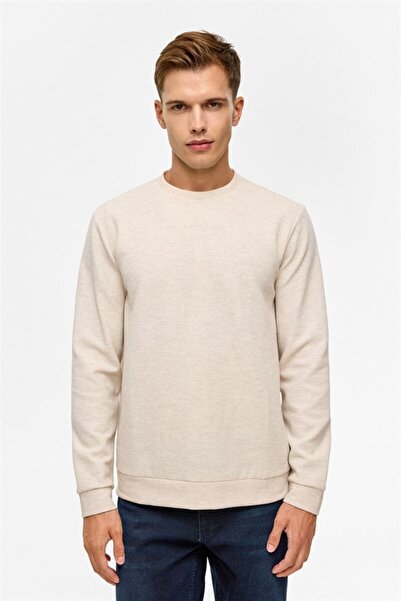 SÜVARİ Bej Regular Düz Bisiklet Yaka Sweatshirt