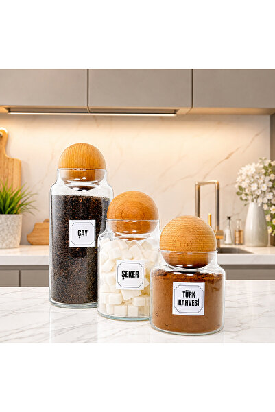 mafa home Wooden Ball Lid Glass Tea Turkish Coffee Sugar Storage Jar Set Coff...