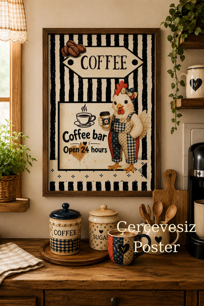 Mişomi Atölye Patchwork Tavuk Kahve Köşesi Posteri | Country Kitchen Duvar De...