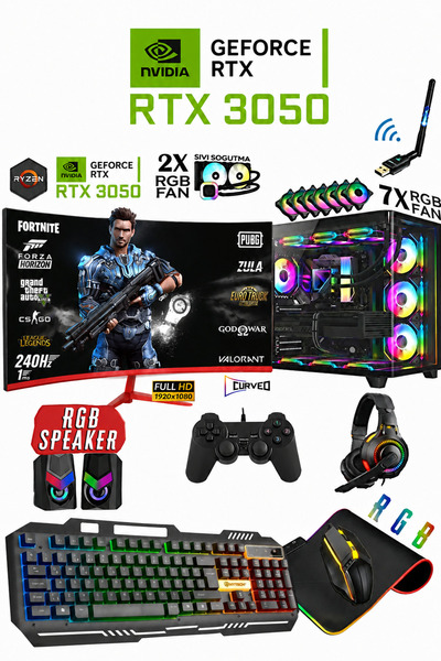 Dmc N313 Windows 11 Ryzen 7 5700,32GB,1TB SSD,8GB RTX3050,27" 240hz Sıvı soğu...