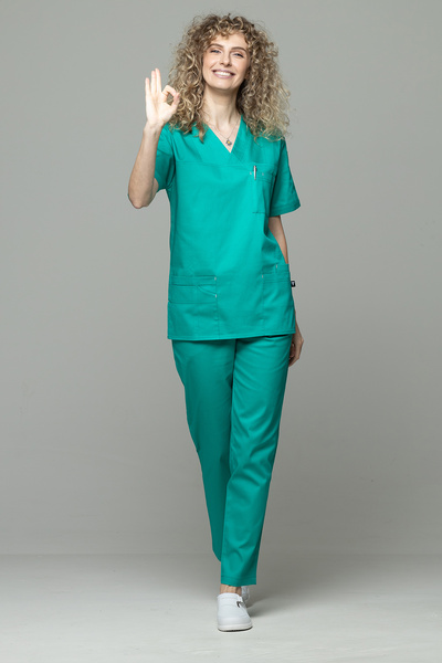 OEM Costum medical pentru femei FLEXI COTTON STRETCH, Verde Crom