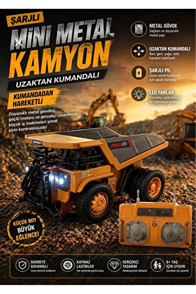 Seher Hediyelik Eşya MİNİDAMPERLİ KAMYON UZAKTAN KUMANDALI 1:64 ÖLÇEK METAL A...