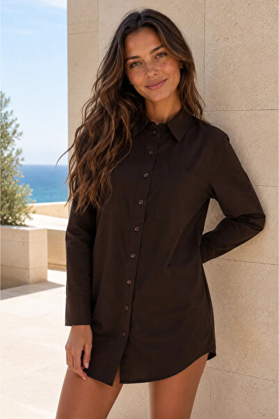 ABBRA Women's 100% Cotton Oversize Long Poplin Shirt