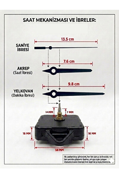 Silvanature Akar Saat Mekanizması Sessiz Duvar Saat Mekanizması 14 Mm Şaft -K...