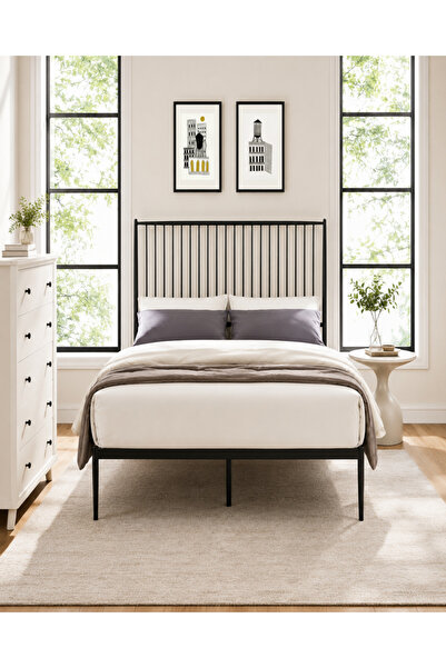 TrentonGCC Modern Black Metal Bed Frame – Platform Bed with Strong Steel Fram...