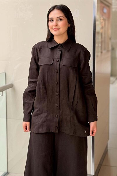 MISS DALIDA Missdalida Linen Jacket with Front Pocket Flaps