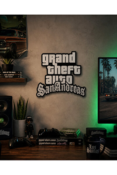 GoKa 3D Craft GTA San Andreas Logolu 3D Dekoratif Duvar Dekoru - Gamer Oda Ak...