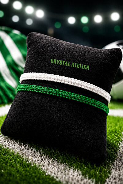 Crystal Atelier Yeşil Beyaz Taraftar Bileklik - Unisex Makrome Örgü Taraftar ...