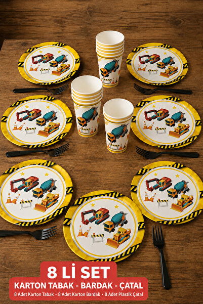 Baloncu Nene Construction Themed Cardboard Plate Cup Fork Set Birthday Party ...