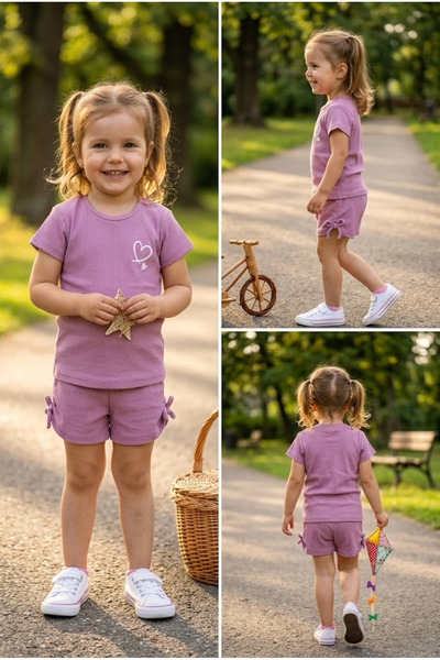 meyastore Girl's Suit with Heart Print and Drawstring