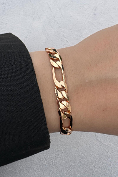 Leo'Stone Rose Gold Figaro Zincir Kadın Çelik Bileklik Altın Kararmaz Renk Atmaz