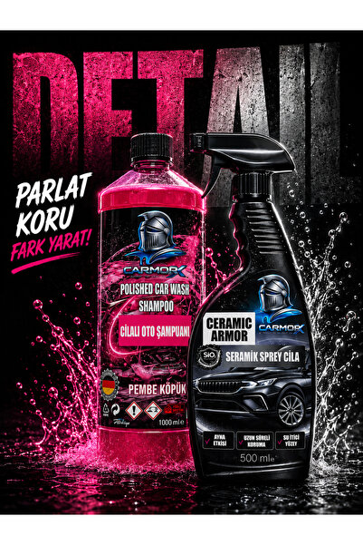 CARMORX Pembe Köpük Cilalı Oto Şampuanı + Seramik Sprey Cila Seti 2’li Parlat...