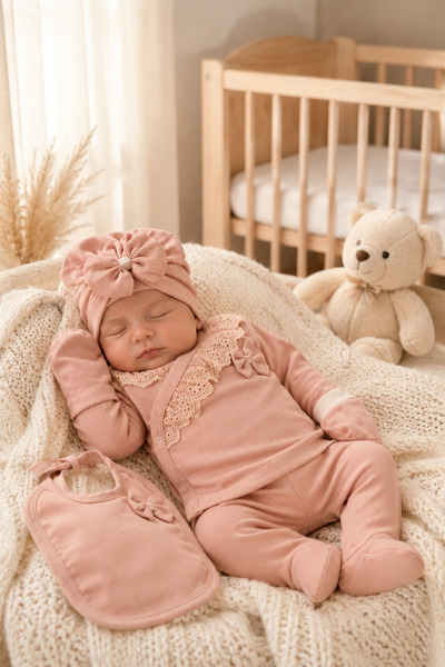 Arin Baby 5 'Lİ FİYONKLU FİSTOLU %100 PAMUK YENİ DOĞAN KIZ BEBEK HASTANE ÇIKI...