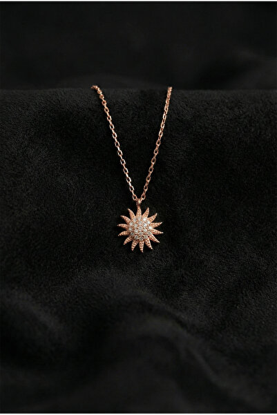 Roza Silver 925 Ayar Zirkon Taşlı Rose Güneş Minimal Gümüş Kolye