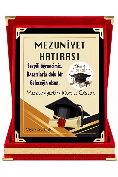 siverek reklam Kişiye Özel Mezuniyet Plaketi – Kırmızı Kadife Kutulu Gold Met...