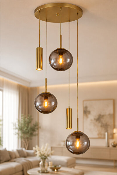 VENON RANA Yuvarlak 5.li Eskitme ❤️ 2 Spot Led ❤️ 3 FÜME Glop Camlı ❤️Modern ...