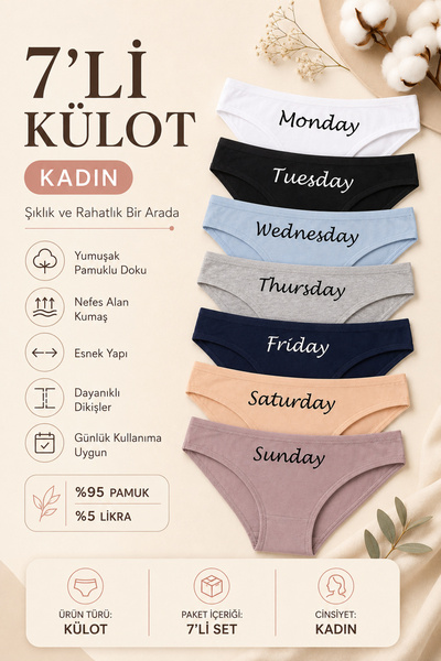 Nicoletta Kadın Külot 7 Li Paket Likralı Pamuklu Seven Days