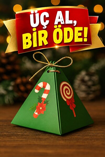 Emtory Home Şeker Kamışı Yeşil 10'lu Piramit Kutu - Hediye Kutusu - Ağaç Süsü...