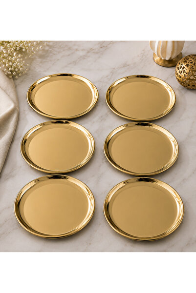 Meralles 6'lı Gold Paslanmaz Çelik 12 cm Yuvarlak Çay, Kahve, Pasta Servis Te...