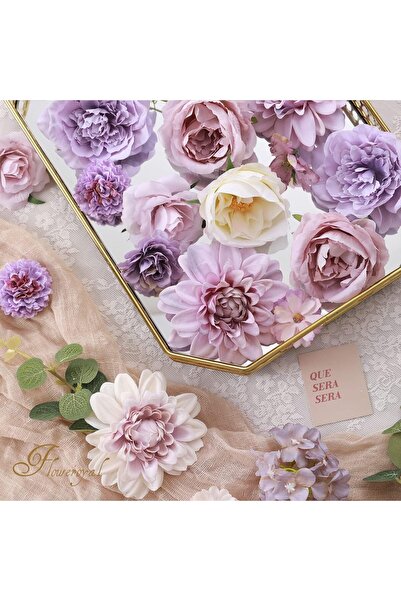 Arabest Artificial Flowers Combo, Purple Mix Silk Flowers, Dahlia Roses with ...