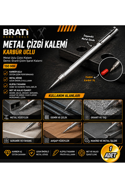 BRATİ HAND TOOLS Karbür Uçlu Çizgi Kalemi Metal Uçlu Çizici Kalem Demir Grani...