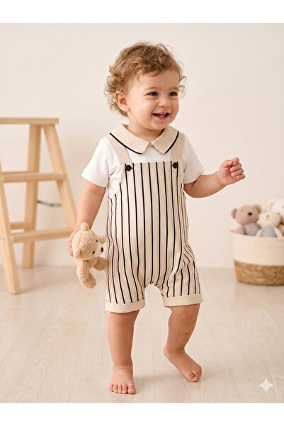 genybaby طقم سالوبيت كلاسيكي للأطفال الأولاد، بنطلون مخطط وقميص بياقة، من 0 إ...