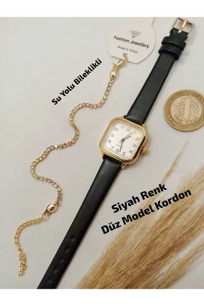 Brality Retro Vintage Model... Kadın Kol Saati...Siyah Renk Kordon , Gold Ren...