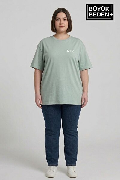 Süperlife Women's Plus Size Air Printed Crew Neck T-Shirt Spr25Btsk901