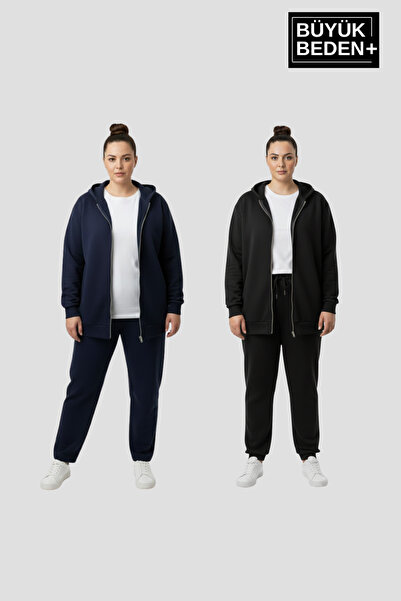 Süperlife Women's Plus Size Zippered Hooded 3-Piece Set Thin Sweatshirt Cardi...