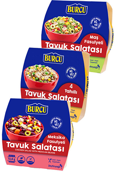 BURCU 3'lü tavuk salata seti 150 gr (Maş Fasulyeli, 4 Tahıllı, Meksika Fasuly...