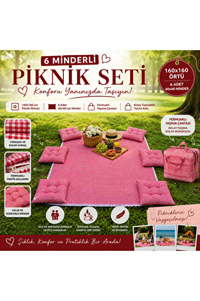 GÖKDAĞ BEDDING Potikare Piknik Seti 6 Kişilik Minderli Piknik Ortüsü Taşıma Ç...