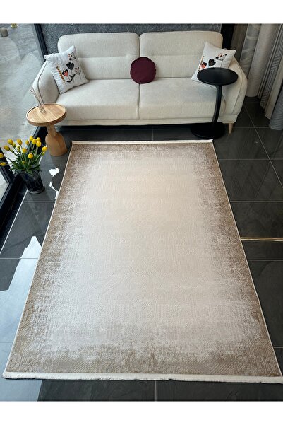 Merinos Vista Krem Renk Sarı Çerçeveli %100 Akrilik Yumuşak Dokulu Salon Otur...