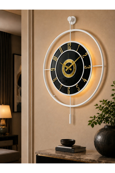Pey Aksesuar Metal Camlı Duvar Saati (60X80 CM BÜYÜK BOY) Işıklı Gerçek Cam B...