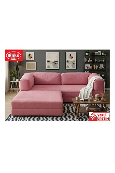 HEREV K200X200 YATAKLI KÖŞE TAKIMI FİTİLLİ KADİFE YIKANABİLİR KUMAŞ MODÜLER K...