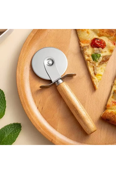 MyBru Paslanmaz Çelik Ahşap Saplı Pizza ve Hamur Kesici