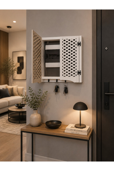 ötay Elektrik Pano Düzenleyici Duvar Düzenleyici Ahşap Dekoratif Beyaz Kutu A...