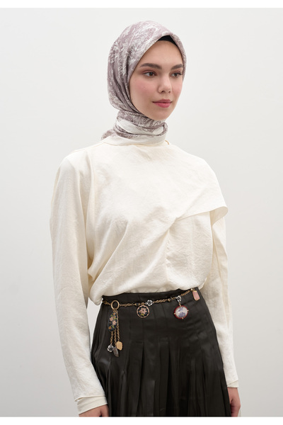 Freshscarfs Λιλά Κασκόλ με Μοτίβο Μυστικής Κομψότητας από Βαμβάκι και Βισκόζη