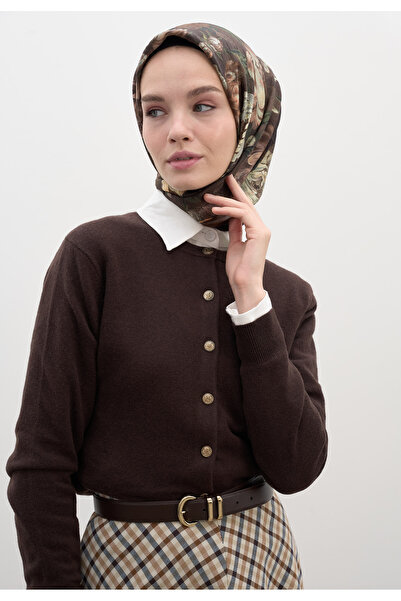 Freshscarfs Καφέ μαντήλι από βαμβάκι και βισκόζη με σχέδιο ροζέν