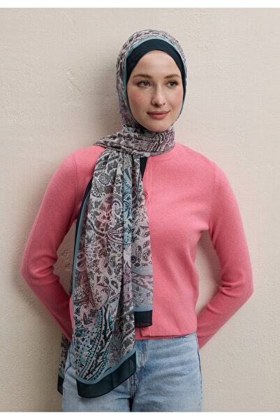Freshscarfs Petrol Paısley Patch Desen İpek Krep Şal
