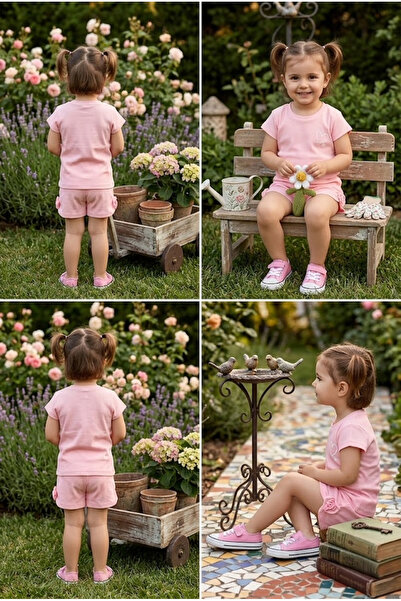 meyastore Girl's Shorts Set with Drawstring and Heart Print