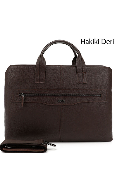 GÖNDERİ(R) Unisex Kahve Antik Hakiki Deri Notebook Ve Evrak Çantası