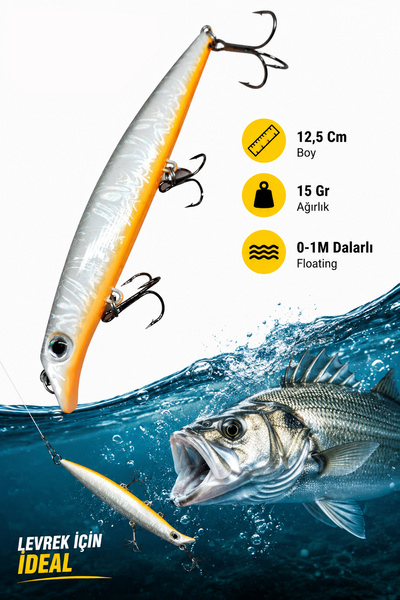 sr sazanrig Maket  Sahte Balık Rapala 12,5 Cm 15 Gr 0-1M Dalarlı Floating Sol...