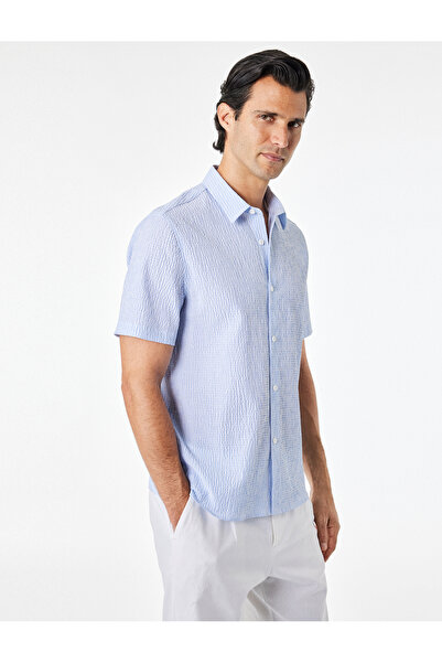 Koton Regular Fit Short Sleeve Striped Turn-Down Collar Shirt