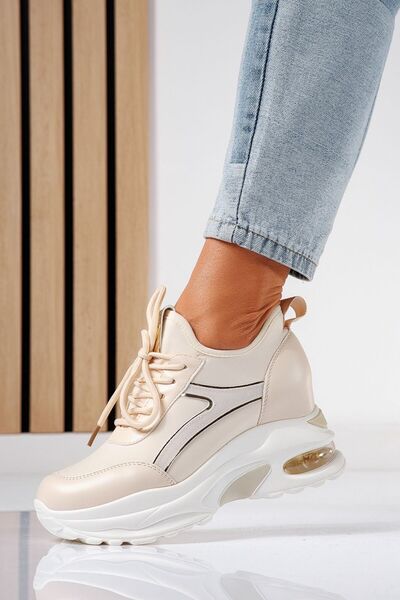 Zaira Adidasi dama cu platforma bej din piele ecologica Andra #21236 - 40