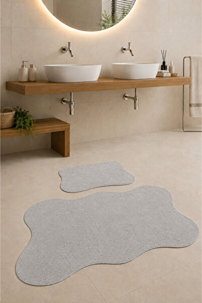 Bonny Home Anatolia Gri 2'li 80x140 + 50x70 Cm Büyük Ebat Banyo Paspası Seti ...