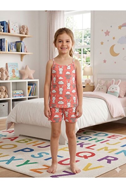 tusem butik homewear Set boxer pentru fete din bumbac roz cu model iepure